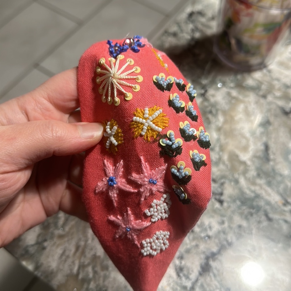 Beautiful coral pink beaded fashion headband